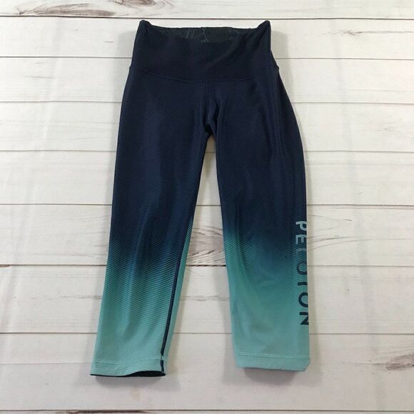 WITH X Peleton Women Gradient Blue Reversible Cropped Yoga Leggings - Picture 1 of 15